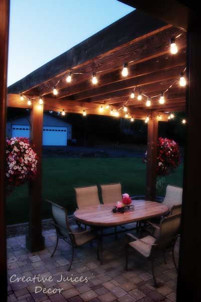 String Patio Lights, Diy Patio Ideas, Porch Landscaping, Outdoor Lighting Design, Diy Outdoor Lighting, Patio Pergola, Patio Lights, Patio String Lights, Pergola Lighting