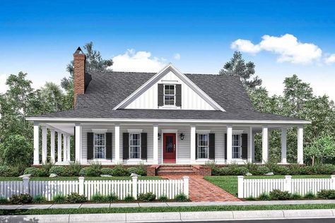 Modern-farmhouse House Plan - 3 Bedrooms, 2 Bath, 2084 Sq Ft Plan 50-155 Flip House, Farmhouse Exterior Design, Porch House Plans, House Plans One Story, Farmhouse Style House Plans, Casas Coloniales, Country Style House Plans, Country House Plan, Farmhouse House