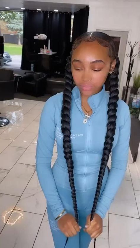 𝐒𝐓𝐔𝐍𝐍𝐀𝐆𝐑𝐋ᥫ᭡ [Video] | Sleek braided ponytail, Hair ponytail styles, Braided cornrow hairstyles Two Low Pigtails Hairstyles For Black Women, Two Braids Ponytail Black Women, Slick Two Braided Ponytails, Easy Weave Braid Styles, Feed In Pigtail Braids, Back Braided Ponytail, Pig Tail Braids Black Women, 2 Ponytails With Braids, 2 Braid Ponytails With Weave