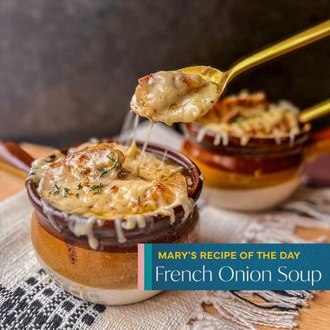 The Good Stuff with Mary Berg Mary Berg French Onion Soup, Mary Berg Recipes, Mary Berg, Ooey Gooey, Everyday Meals, French Onion Soup, French Onion, Onion Soup, Three Words