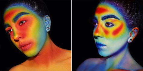 This Heat Map #Makeup Is Going Viral on #Instagram and #Reddit Heat Map Makeup, Melting Face Makeup, Thermal Heat Map Nails, Heat Map Painting, Elements Makeup Air, Hand Makeup, Heat Map, Makeup Portfolio, Rainbow Makeup