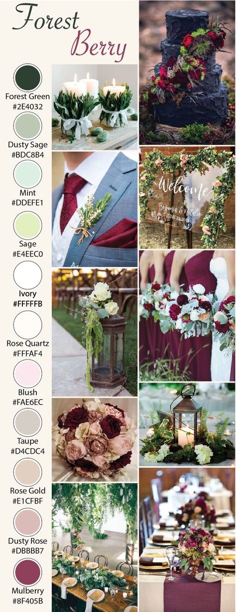 Forest Berry Wedding Color Scheme Raspberry And Sage Wedding, Mulberry Wedding Color Scheme, Winter Berry Wedding, Cranberry Wedding Colors, Mulberry Wedding, Maroon Wedding Colors, Cranberry Wedding, Forest Green Wedding, Wedding Planning Boards