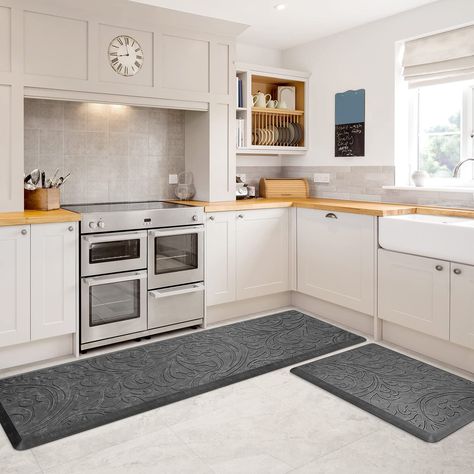 PRICES MAY VARY. 2PCS High Quality Kitchen Mat--- Set includes 2 pack of kitchen rugs (17.3 x 28 inches and 17.3 x 60 inches). The KMAT kitchen mats are made of premium PVC material that is phathalate-free, latex-free, and odor-free. The eco-friendly kitchen rug are constructed with premium strength material to ensure that the mats will keep their shape, even with extended and heavy use. COMFORT--- The KMAT anti-fatigue kitchen floor mat provides thick, cushioned support to help improve circulat Anti Fatigue Kitchen Mats, Kitchen Stand, Kitchen Runner Rug, Kitchen Mats, Kitchen Mats Floor, Kitchen Runner, Interior Modern, Living Room Flooring, Kitchen Floor