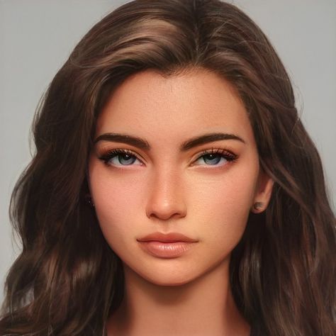 Brown Hair Female, Artbreeder Portraits, Female Character Inspiration, Digital Portrait Art, Bold Makeup, Realistic Art, Human Face, Arte Fantasy, Tan Skin