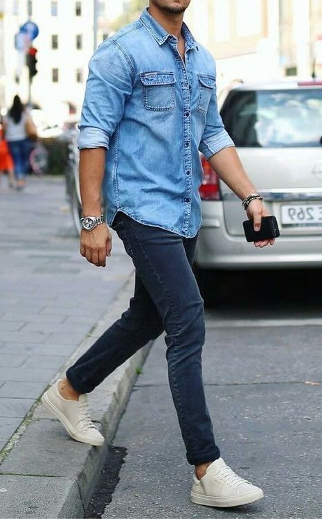 Mens Denim Shirt Outfit, Denim Shirt Outfits, Denim Shirt Outfit, Denim Outfit Men, Shirt Outfit Men, Blue Denim Shirt, Stylish Men Casual, Denim Shirt Men, Hipster Mens Fashion