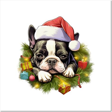 Lazy Boston Terrier Dog at Christmas -- Choose from our vast selection of art prints and posters to match with your desired size to make the perfect print or poster. Pick your favorite: Movies, TV Shows, Art, and so much more! Available in mini, small, medium, large, and extra-large depending on the design. For men, women, and children. Perfect for decoration. Dog At Christmas, Christmas Boston Terrier, Fusion Studio, Christmas Posters, Christmas Dogs, Royal Garden, Boston Terrier Dog, Christmas Poster, Boston Terriers