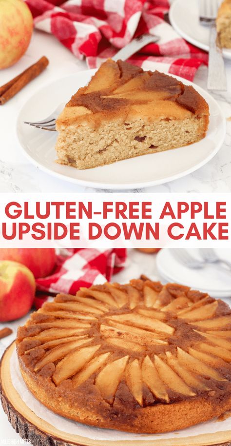 This Gluten-free Apple Upside Down Cake has Fall spices throughout, and is topped with soft apples and a cinnamon sugar mixture that becomes caramel-like after it's baked. It's a classic, simple cake that requires no frosting too. Serve it warm with ice cream for a real treat! Apple Cake Gluten Free, Soft Apples, Thanksgiving Sunday, Apple Upside Down Cake, Upside Down Apple Cake, Apples And Cinnamon, Gluten Free Cake Recipe, Cake Gluten Free, Easy Gluten Free Desserts