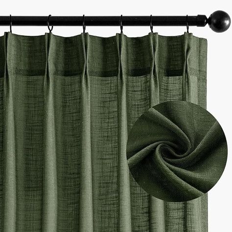 Amazon.com: MIULEE Pinch Pleated Olive Green Linen Curtains 84 Inches Long 2 Panels for Bedroom Living Room, Soft Thick Linen Textured Window Drapes Back Tab Hooks Semi Sheer Light Filtering Dark Green Decor : Home & Kitchen Living Room Sheers, Curtains Covering Shelves, Hunter Green Curtains Living Room, Curtain Panels Bedroom, Dark Academia Curtains Living Room, Trendy Curtains Living Room, Best Living Room Curtains, Curtains For Dark Grey Couch, Olive Home Decor