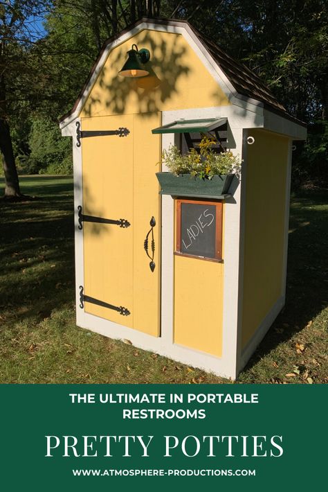 Elegant Porta Potty, Portable Restrooms Ideas, Portable Potty Ideas, Small Outdoor Restroom Ideas, Portable Bathroom Ideas, Outside Restroom Ideas, Porta Potty Decorating Ideas, Porta Potty Ideas, Diy Portable Toilet