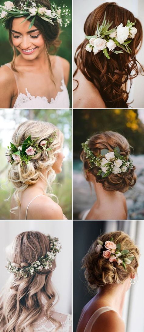 amazing wedding hairstyles with green flowers Hairstyles Messy, Wedding Hairstyles Bride, Messy Buns, Wedding Idea, Different Hairstyles, Wedding Hair And Makeup, Greenery Wedding, Trendy Wedding, Bride Hairstyles