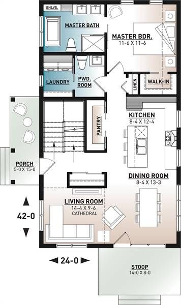 Walk In Closet With Laundry Master Suite, 2 Master Bedrooms House Plans, Covered Entry, A Frame House Plans, Cottage Style House Plans, Bed Modern, Narrow House, Sleeping Loft, Contemporary Style Homes