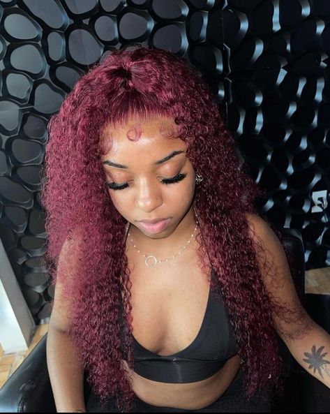 Burgundy Curly Wig, Frontal Wig Hairstyles, Birthday Hairstyles, Quick Braided Hairstyles, Protective Hairstyles Braids, Frontal Hairstyles, Pretty Hair Color, Natural Hair Styles Easy, Dope Hairstyles