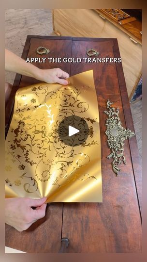 1.9K views · 1K reactions | How to decorate old furniture by applying decorative gold transfers and decor poly while keeping a beautiful wood grain showing through. 

✨Comment " Gold " Product Links 

Follow For More DIY Furniture Content !

Please be sure you are following me to receive the product link. IG will not send them to non-followers. Thank you ☺️ 

#diyfurniture #furnituredesign #furnituremakeover #furnitureflip #vintagestyle #vintage #vintagehome #bedroomdecorideas #decoupage #decoupaged #5minutecrafts #diyhomedecor #diyprojects #thrifting #antiquefurniture #antiques #vintagefurniture #diyhacks | Laura Designs Shop - Furniture Artist Decoupage Furniture Ideas, Furniture Artist, Decoupage Furniture, Furniture Redo, Shop Furniture, Flipping Furniture, Redo Furniture, Old Furniture, How To Decorate