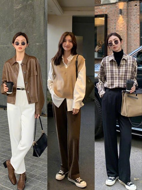 Korean Womens Fashion Casual, Autumn In Japan Outfit Street Style, Korean Autumn Outfits 2023, Korean Smart Casual Outfit Women, Seoul Autumn Fashion, Fall Outfits Women Japan, Japan Business Fashion, East Asian Fashion Street Styles, Smart Casual Earth Tones