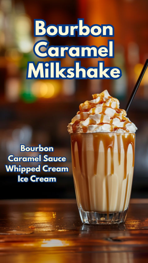 Bourbon Caramel Milkshake Milkshakes Recipes, Boozy Milkshakes, Caramel Milkshake, Cream Cocktails, Oreo Milkshake Recipe, Dessert Cocktails, Bourbon Caramel Sauce, Cocktail Cards, Ice Cream Cocktails