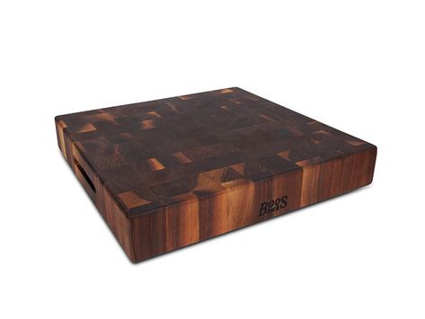 A gorgeous 18 inch square, black walnut end grain butcher block by John Boos. Buy today at CuttingBoard.com and receive free shipping. Wood Chopping Block, Walnut Butcher Block, Walnut Board, Wooden Kitchen Utensils, Wooden Chopping Boards, Black Walnut Wood, American Black Walnut, Chopping Block, End Grain