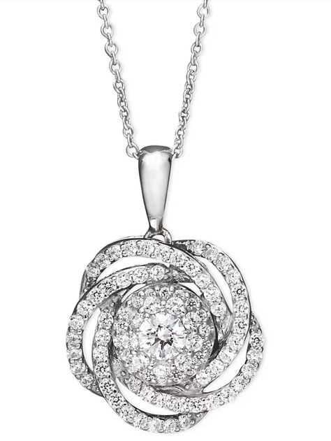 Knots with diamonds resembling flower encircling diamond center stone on silver chain Girlfriend Necklace Gift, Beautiful Diamond Necklace, Floating Diamond Necklace, Diamond Knot, Diamond Flower Pendant, Silver Diamond Necklace, Solitaire Pendant Necklace, Gold Diamond Necklace, Modern Necklaces