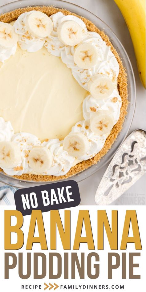 Learn how to make this incredibly delicious, quick and easy no bake banana pudding pie. It's made with creamy banana cheesecake. Easy and creamy banana pudding dessert with layers of golden graham cracker crumbs, fresh banana, banana cheesecake and whipped cream. A no bake banana pudding pie is a family favorite. Banana Cream Pie Recipe With Pudding, Creamy Banana Cheesecake, Easy No Bake Banana Pudding, Banana Pudding Cheesecake Bars, Banana Pudding Cream Cheese, Banana Pie Recipe, Banana Pudding Dessert, Banana Creme Pie, Banana Pudding Pie