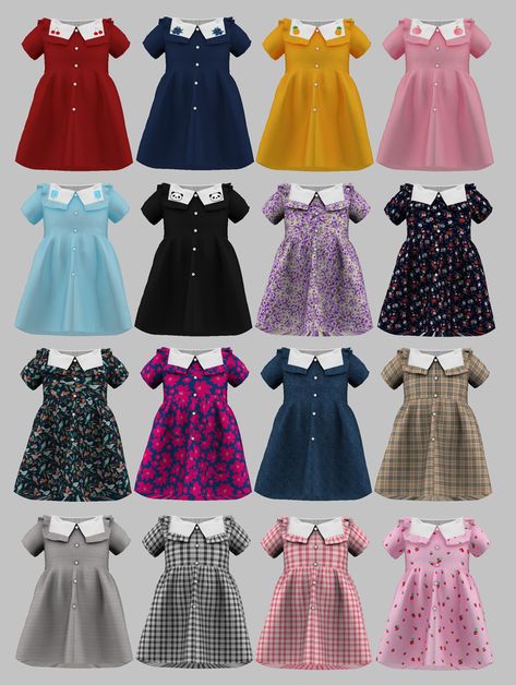 TS4 Osoon — [Osoon] CornPang Dress 16 Swatches New Mesh Custom... Toddler Cc Sims 4, Sims 4 Toddler Clothes, Alpha Cc, Sims Baby, Sims 4 Cc Kids Clothing, Child Dress, Sims Packs, Sims 4 Anime, Cc Clothes