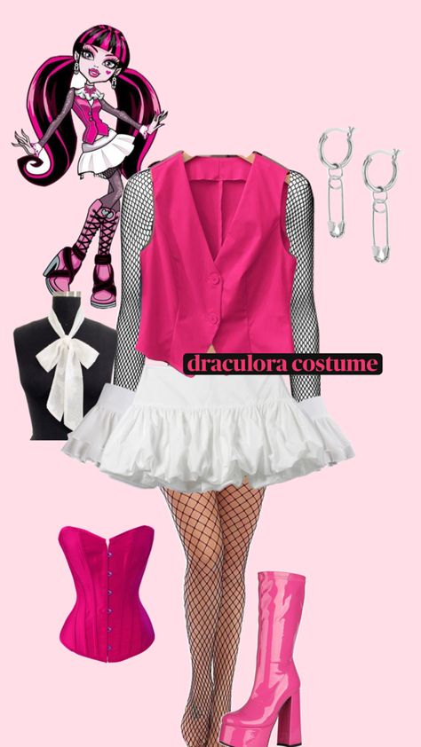 draculora, costume, halloween, draculora costume, fishnets, corset, skirt, heels Halloween Costume With Corset, Halloween Costumes With Fishnets, Draculaura Halloween, Draculaura Costume, Corset Halloween Costumes, Halloween Ideias, Halloween Parejas, Corset Costumes, Halloween Costume Idea