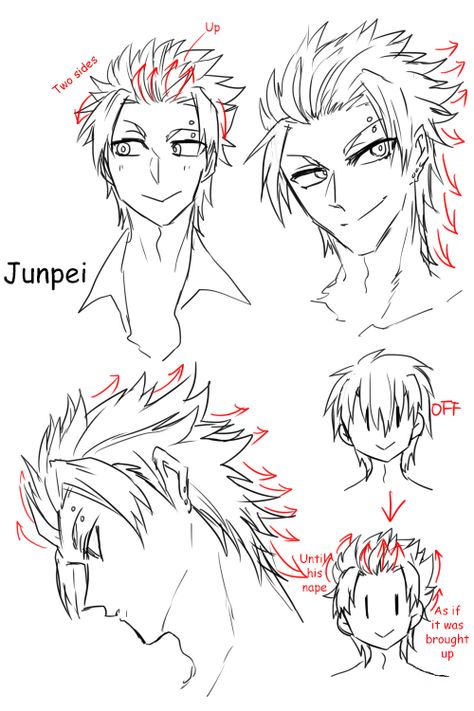 How To Draw Spiky Hair Anime, Slicked Back Hair Reference Drawing, Slicked Back Hair Men Drawing, Spiky Hair Drawing, Boy Hair Drawing, Anime Drawings For Beginners, Body Part Drawing, Drawing Hair Tutorial, Female Drawing