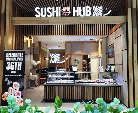 Sushi Store Design, Sushi Restaurant Design Interior, Modern Sushi Restaurant Design, Sushi Kitchen Design, Sushi Bar Design, Sushi Store, Sushi Take Out, Sushi Cafe, Sushi Express