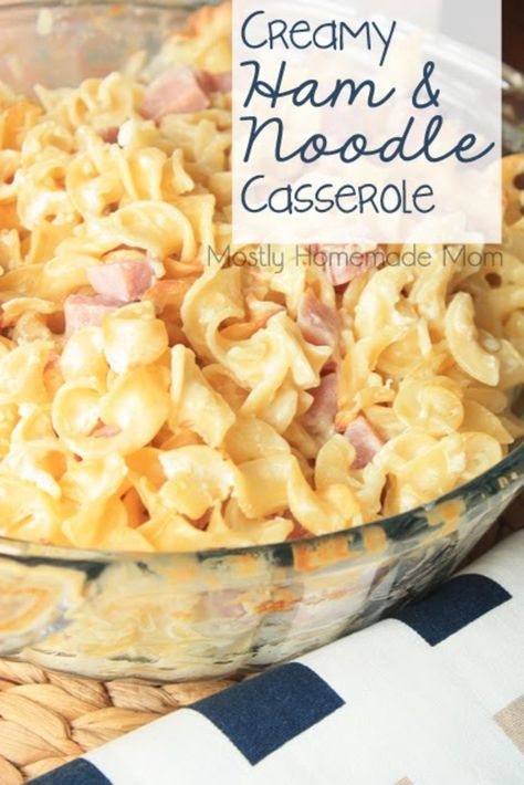 Creamy Ham & Noodle Casserole - chopped ham & egg noodles tossed in a tangy cream sauce with swiss cheese, a great way to use up leftover ham! Ham Noodle Casserole, Ham And Noodle Casserole, Ham Dishes, Ham Pasta, Leftover Food, Ham Casserole, Chopped Ham, Leftover Ham Recipes, Noodle Casserole