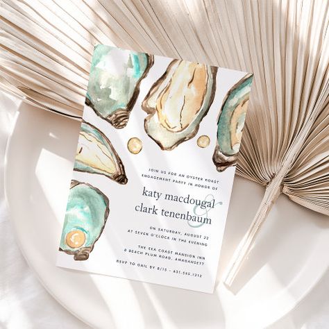 $2.92 | Watercolor Oyster & Pearl Engagement Party #summer, coastal style, watercolor oyster and pearl, elegant, modern, nautical engagement party invitations, oyster roast engagement party, beach theme engagement party, seafood engagement party, shellfish Oyster Roast Engagement Party, Oyster Roast Party, Watercolor Oyster, Oyster And Pearl, Oyster Roast, Aqua Watercolor, Retro Wedding Invitations, Wedding Rehearsal Dinner Invitations, Rehearsal Dinner Invitation