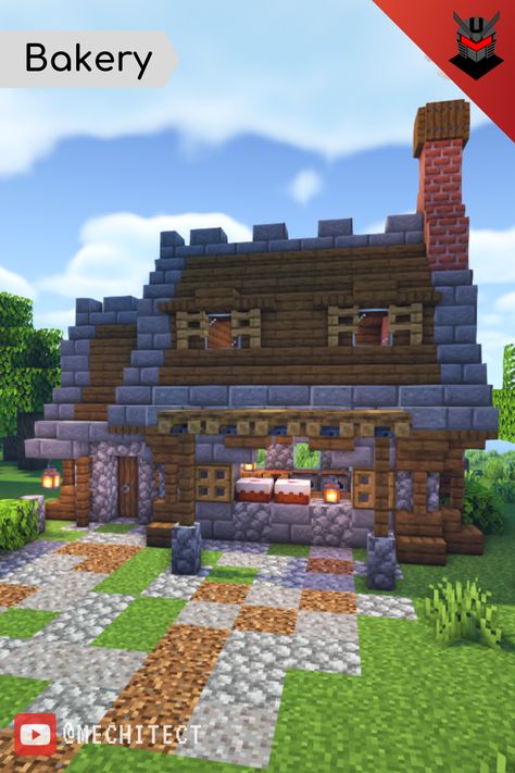 Medieval Bakery, Minecraft Bakery, Minecraft Medieval Village, Minecraft Roof, Minecraft Medieval House, Minecraft Town, Minecraft Shops, Minecraft Welten, Rumah Minecraft Sederhana