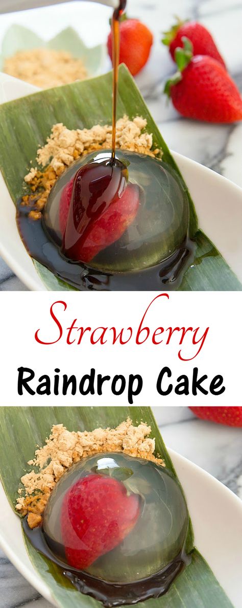 Strawberry Raindrop Cake. This low calorie dessert is light and refreshing! Rain Drop Cake, Raindrop Cake, Drop Cake, Super Cookies, Light Dessert, Low Calorie Dessert, Light Desserts, Unique Desserts, Low Calorie Desserts