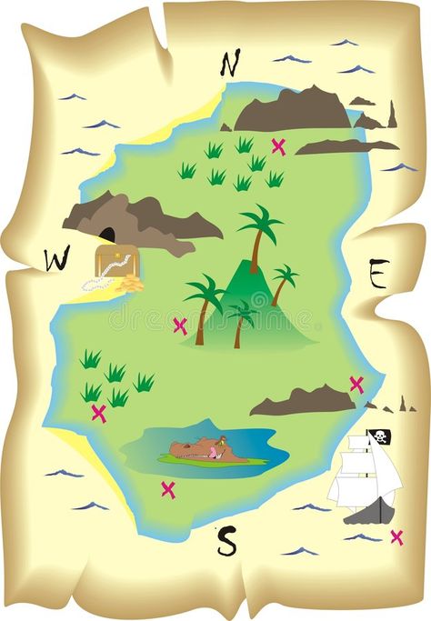 Treasure map. Old fashioned illustration of a childrens treasure island map , #Aff, #fashioned, #map, #Treasure, #illustration, #island #ad Treasure Map Template, Treasure Island Map, Treasure Maps For Kids, Treasure Hunt Map, Pirate Map, Pirate Activities, Jungle Theme Parties, Map Printable, Map Template