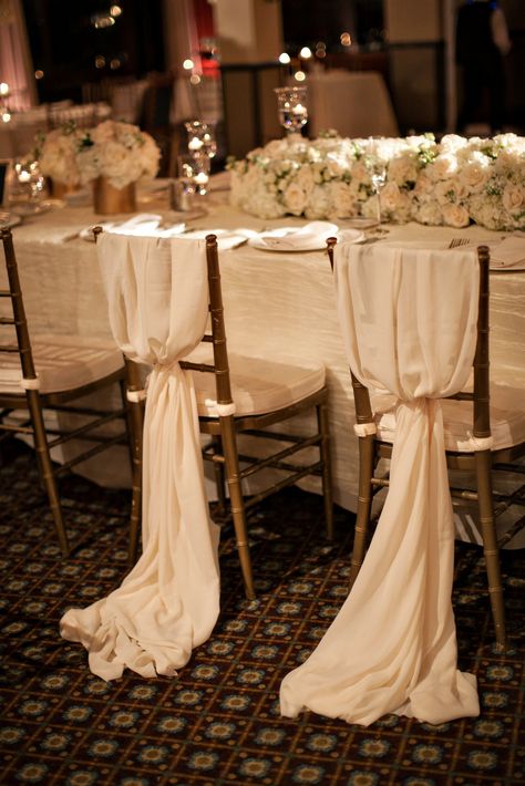 Bride and Groom chairs. Wedding decor. #bride #groom #chairdecor #classic Bel-Air Bay Club Chairs For Bride And Groom, Head Table Chairs Bride Groom, Wedding Seat For Bride And Groom, Wedding Chairs Bride And Groom, Bride Groom Chairs Wedding, Wedding Chair Decorations, Head Table, Chair Decorations, Gray Weddings