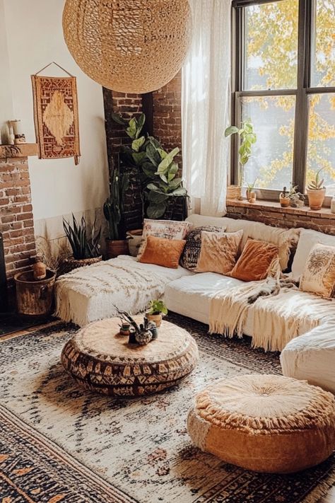 Colorful Boho Style Cozy Boho Living Room, Boho Style Living, Boho Living Room Ideas, Bohemian Living Room Decor, Boho Space, Bohemian Living Rooms, Cozy Boho, Bohemian House, Neutral Boho