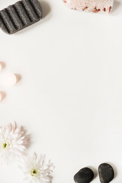 Pumice stone; salt; la stone; candles an... | Free Photo #Freepik #freephoto #spa-background #aromatherapy #natural-cosmetics #aroma Herbal Salt, Flower On White Background, Bath Bomb Packaging, White Studio Background, Flower Stone, Stone Candles, How To Roll Towels, Backdrop Photo, Pumice Stone