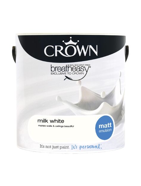 Milk White - Matt - Standard Emulsion | Crown Paints Crown Paint, Paint Clay, Crown Paints, Paint Calculator, Painted Ceiling, Paint Samples, Diy Materials, White Silk, White Summer