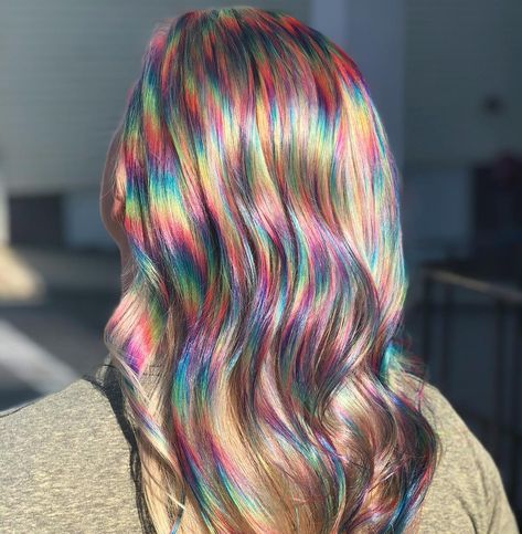 Marie Ashman on Instagram: “The day I fell in love with creating Prismatic hair 🌈 🦄  @pulpriothair was my paint • • • #prismhair #hairprism #unicornhair #rainbowhair…” Prism Hair, Oil Slick Hair, Spring Hair Color Trends, Slick Hair, Holographic Hair, Bold Hair Color, Rainbow Hair Color, Creative Hair Color, Hot Hair Colors