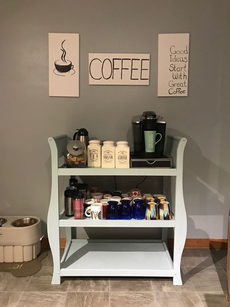 Coffee station from a baby changing table Changing Table Dressers, Changing Table Repurpose, Baby Changing Table Dresser, Diy Changing Table, Diy Dresser Makeover, Changing Table Dresser, Baby Changing Table, Baby Changing Tables, Dressers Makeover