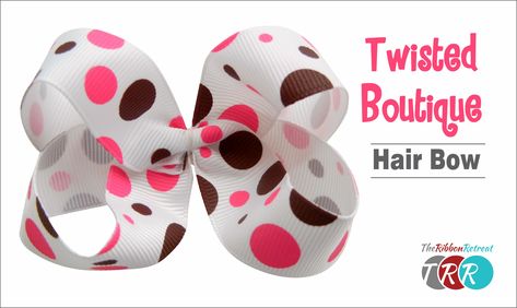 Twisted Boutique Hair Bow Video Tutorial Boutique Bow Tutorial, Easy Hair Bows, Hair Bow Instructions, Dance Bows, Polka Dot Hair, Stacked Hair Bow, Girls Hair Bows Diy, Jojo Bows, Hair Bow Tutorial