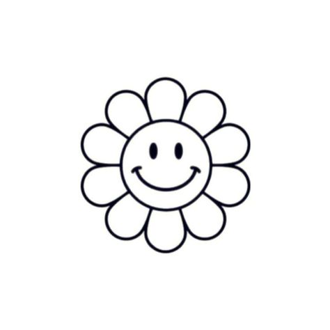 Dodles Flowers, Flower With Face Drawing Cartoon, Daisy Smiley Face Tattoo, Flower With Smiley Face Tattoo, Punch Needle Drawing, Smiling Flower Tattoo, Simple Punch Needle Patterns, Smiley Face Flower Tattoo, Smiley Flower Tattoo