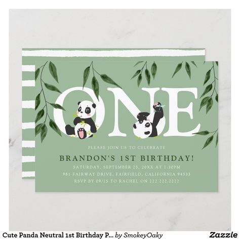 Neutral 1st Birthday Party, Panda Birthday Invitations, Panda Birthday Party, Simple Birthday Party, Panda Birthday, 1st Birthday Party Invitations, Kids Birthday Party Invitations, Birthday Party Planning, Invitation Ideas