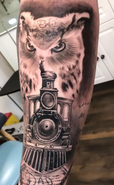 Harry Potter Vibes, Train Tattoo, Harry Potter Train, Alice And Wonderland Tattoos, Hp Tattoo, Harry Potter Owl, Mama Tried, Wonderland Tattoo, Harry Potter Tattoos