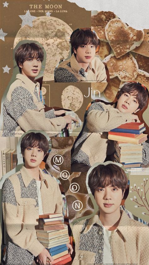 Jin Asthetic Picture Wallpaper, Jin Aesthetic Collage, Jin Collage Wallpaper, Jin Brown Aesthetic, Jin Wallpaper Aesthetic Lockscreen, Jin Background, Moon Homescreen, Jin Wallpaper Aesthetic, Jin Vintage