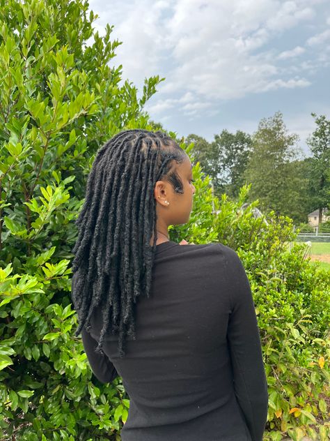 Afro Locs Black Women, Layered Locs Long, Medium Sized Locs On Black Women, Mid Length Locs Black Women, Medium Thick Locs On Black Women, Thick Semi Freeform Locs, 4c Natural Hairstyles Short, Locs Black Women, Black Girls With Locs Aesthetic