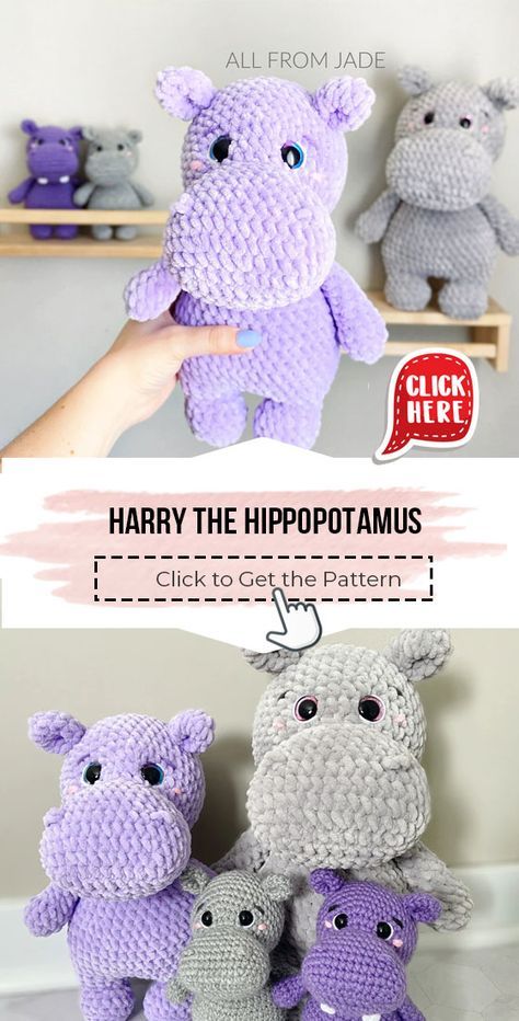 crochet Harry the Hippopotamus free pattern - Easy Crochet Hippopotamus Pattern for Beginners. Click to Get the Pattern #Hippopotamus #crochetpattern #crochet via @shareapattern.com Diy Crochet Animals Easy, How To Knit Stuffed Animals, Easy Crochet Elephant, Crochet Elephant Free Patterns, Free Crochet Stuffed Animal Patterns Easy, Crochet Free Pattern Plushies, Crocheted Animals Free Patterns Easy, Easy Crochet Hippo Free Pattern, Free Arigumi Animal Patterns