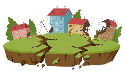 Cartoon earthquake natural disaster eart... | Premium Vector #Freepik #vector #cartoon-street #street #street-illustration #building-cartoon Earth Crust, House Cartoon, Flat Vector Illustration, Natural Disaster, Logo Psd, House Illustration, Technology Icon, Flat Vector, Card Banner