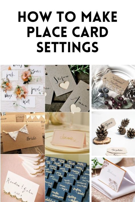 Make your own place card settings with these lovely ideas. Escort cards for your reception tables really add the finishing details. Name Table Setting, Name Seating Cards Wedding, Table Tags Wedding, Table Seating Ideas Place Cards, Wedding Place Settings Name Cards, Table Name Settings, Place Setting Names, Wedding Plated Dinner Place Cards, Diy Table Cards Wedding