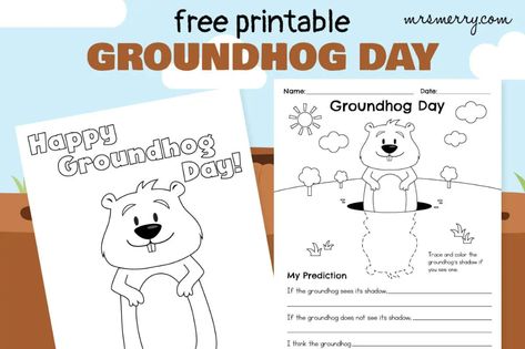 groundhog-day-coloring-pages-free-printable_mrs-merry Groundhog Day Worksheets, Preschool Groundhog, Groundhogs Day, Groundhog Day Activities, Happy Groundhog Day, February Ideas, Improve Writing, Worksheets Preschool, Olivia Rose