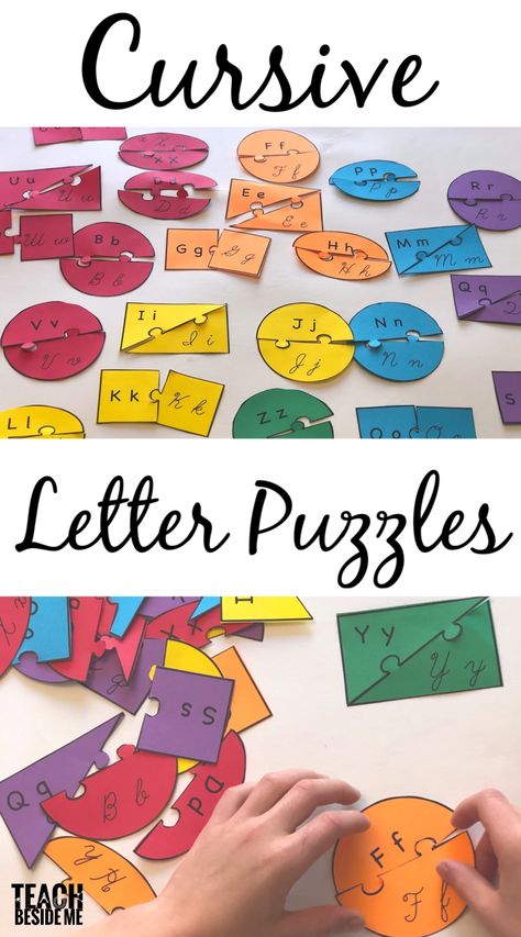 Fun printable cursive letter puzzles for kids to learn to recognize the cursive alphabet! #writing #reading #cursive #languagearts #learninggames #secondgrade #thirdgrade #firstgrade #handwriting Cursive Activities, Alphabet Practice Worksheets, Teaching Cursive, Learning Cursive, Cursive Practice, Handwriting Activities, Cursive Alphabet, Alphabet Practice, Alphabet Writing