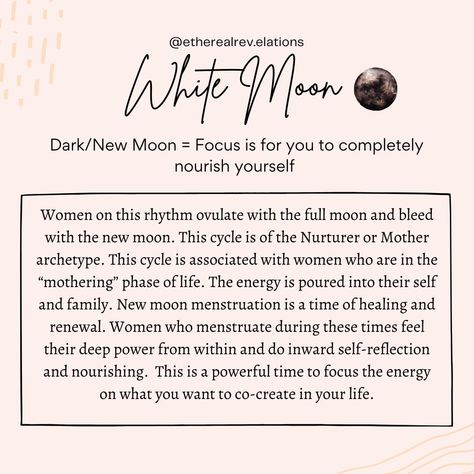 White Moon Menstrual Cycle, New Moon Menstrual Cycle, White Moon Cycle Period, White Moon Cycle, Infradian Rhythm, Feminine Cycle, Cycle Health, Cyclical Living, Sacred Woman