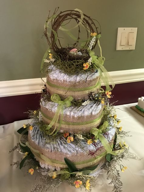 Woodland diaper cake. Mushroom Diaper Cake, Woodland Diaper Cake, Baby Showe Ideas, Fairytale Baby Shower, God Mother, Baby Shower Diaper Cake, Baby Boy Cakes, Baby Shower Diapers, Diaper Cakes